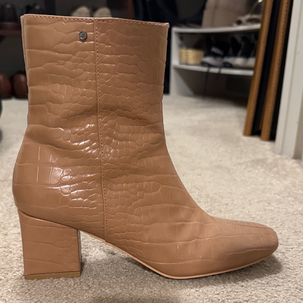 French Connection Tan Croc-Embossed Women's Boots